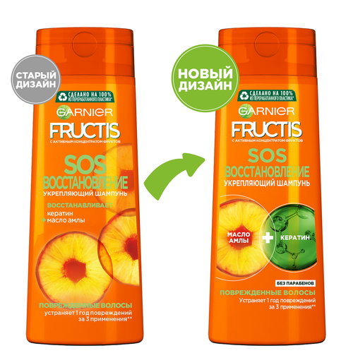 Шампунь для секущихся и очень поврежденных волос FRUCTIS Sos Восстановление, 250мл, фото