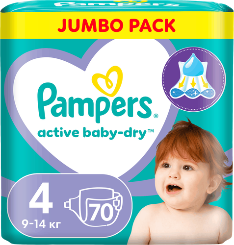 Подгузники PAMPERS Active Baby-Dry Maxi 4 9–14кг, 70шт, фотография