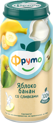 Пюре фруктовое ФРУТОНЯНЯ Яблоко, банан со сливками, с 6 месяцев, 250г, фотография