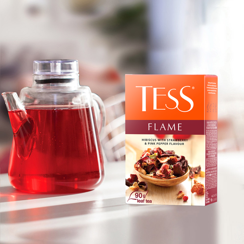 Чай травяной TESS Flame гибискус с ароматом земляники с розовым перцем листовой, 90г, вид