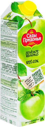 Сок САДЫ ПРИДОНЬЯ Зеленое яблоко осветленный восстановленный, 1л, изображение