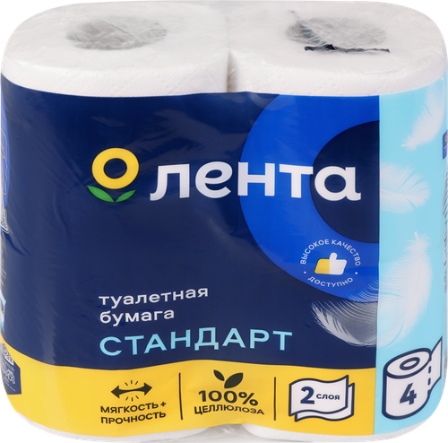 Бумага туалетная ЛЕНТА 2 слоя, 4шт, детальное фото