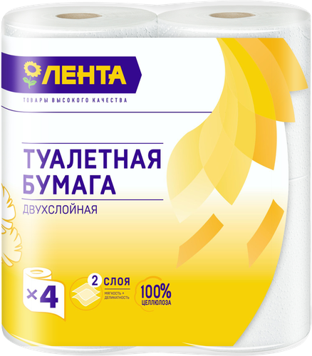 Бумага туалетная ЛЕНТА 2 слоя, 4шт, картинка