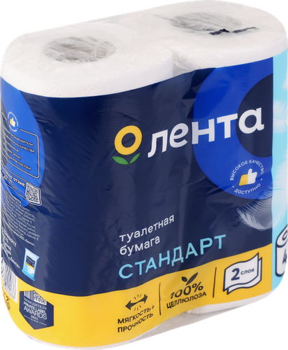 Бумага туалетная ЛЕНТА 2 слоя, 4шт, вид