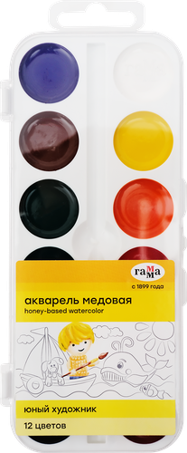 Краски акварельные ГАММА Юный художник 12 цветов, без кисти, Арт. 212071, детальное фото