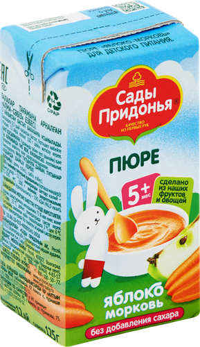 Пюре фруктово-овощное САДЫ ПРИДОНЬЯ Яблоко, морковь, с 5 месяцев, 125г, вид