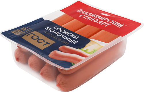 Сосиски ВЛАДИМИРСКИЙ СТАНДАРТ Молочные ГОСТ, 480г, картинка