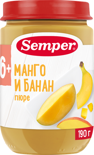 Пюре фруктовое SEMPER Манго, банан, с 6 месяцев, 190г, вид