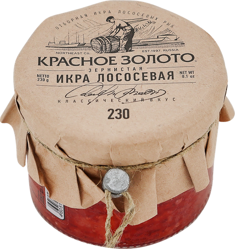 Икра лососевая КРАСНОЕ ЗОЛОТО зернистая 1-й сорт, 230г, изображение