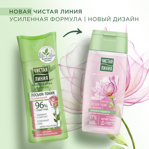 Лосьон-тоник для лица ЧИСТАЯ ЛИНИЯ Лепестки розы ухаживающий, для сухой и чувствительной кожи, 100мл, изображение