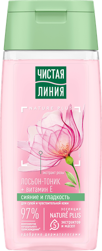 Лосьон-тоник для лица ЧИСТАЯ ЛИНИЯ Лепестки розы ухаживающий, для сухой и чувствительной кожи, 100мл, вид