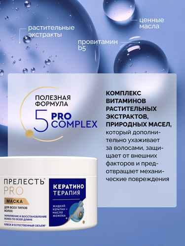 Маска для любых типов волос ПРЕЛЕСТЬ Professional Expert Collection Кератинотерапия, 500мл, картинка