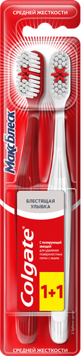 Зубная щетка COLGATE Макс Блеск, средней жесткости, 1+1, 2шт, картинка