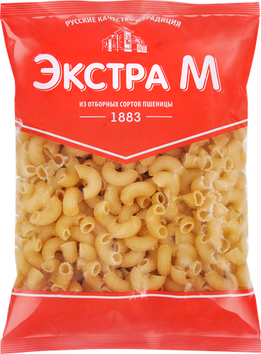 Макароны ЭКСТРА М Рожки классические №88 группа В высший сорт, 400г, крупный план