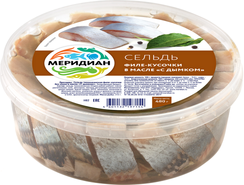 Сельдь МЕРИДИАН филе-кусочки в масле с дымком, 480г, изображение