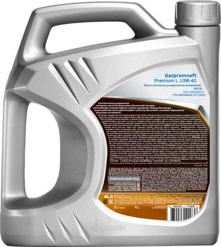 Масло моторное GAZPROMNEFT Premium L 10W-40 API SL/CF синтетическое, 
Арт. 110619, 4л, крупный план