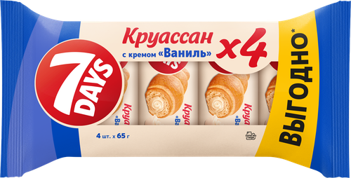 Круассаны 7DAYS 3+1 с кремом ваниль, 4х65г, фотография