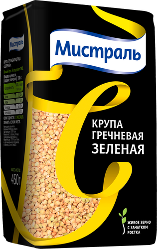 Крупа гречневая МИСТРАЛЬ зеленая высший сорт, 450г, детальное фото