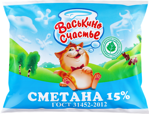 Сметана ВАСЬКИНО СЧАСТЬЕ 15%, без змж, 250г, детальное фото