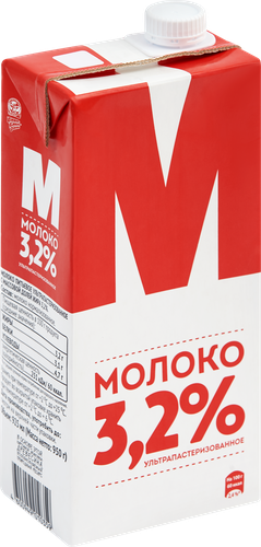 Молоко ультрапастеризованное М 3,2%, без змж, 950г, крупный план