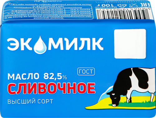 Масло сливочное ЭКОМИЛК несоленое 82,5%, без змж, 100г, детальное фото