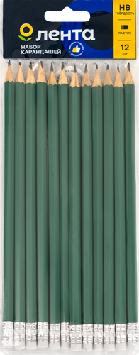 Набор чернографитных карандашей ЛЕНТА заточенные, 12шт, картинка