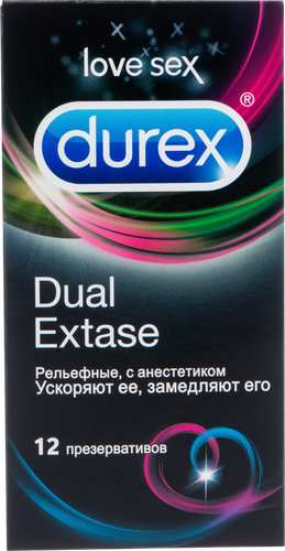 Презервативы DUREX Dual Extase рельефные с анестетиком, 12шт, фото
