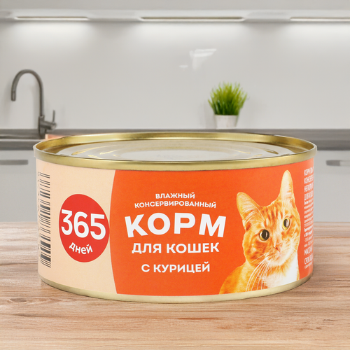 Корм консервированный для кошек 365 ДНЕЙ Цыпленок, 325г, картинка