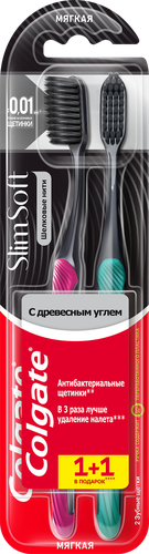 Зубная щетка COLGATE Шелковые нити с древесным углем для здоровья десен, мягкая, 1+1, 2шт, картинка