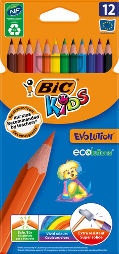 Карандаши цветные BIC Kids Evolution, 12шт, крупный план