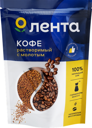 Кофе растворимый с добавлением молотого ЛЕНТА натуральный сублимированный, 90, фото