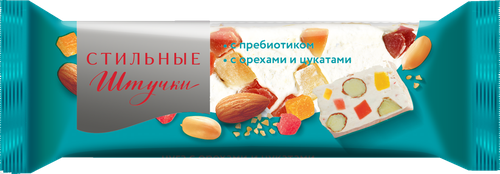 Нуга СТИЛЬНЫЕ ШТУЧКИ с орехами и цукатами, 60г, фотография