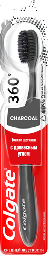Зубная щетка COLGATE 360 Древесный уголь многофункциональная, черная, средней жесткости, картинка