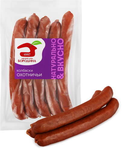 Колбаски полукопченые МД БОРОДИНА Охотничьи, 230г, изображение