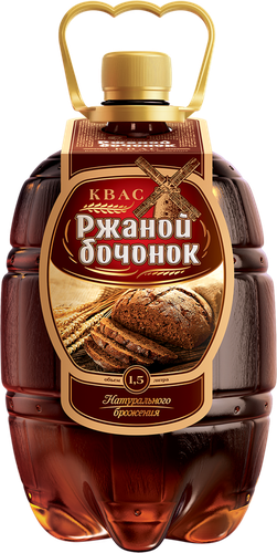 Квас РЖАНОЙ БОЧОНОК натурального брожения фильтрованный, 1.5л, детальное фото