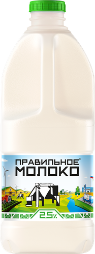 Молоко пастеризованное ПРАВИЛЬНОЕ МОЛОКО 2,5%, без змж, 2000мл, вид