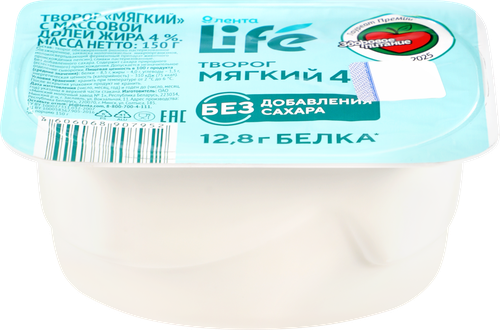 Творог мягкий ЛЕНТА LIFE 4%, без змж, 150г, вид