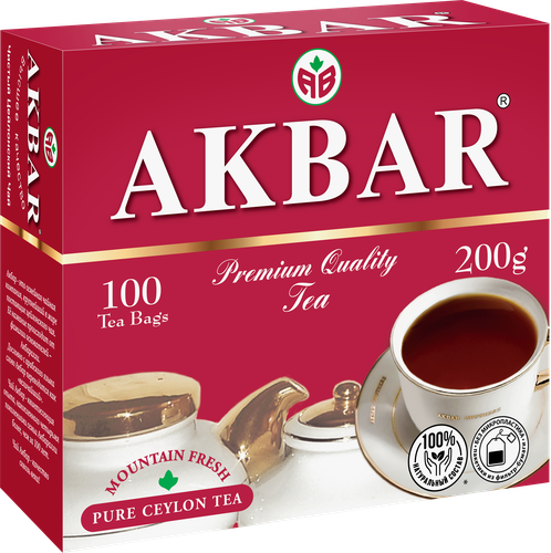 Чай черный AKBAR Красно-белая серия Цейлонский байховый, 100пак, картинка