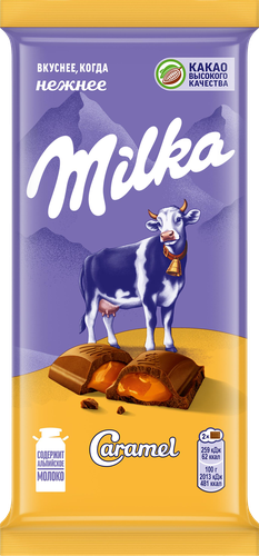 Шоколад молочный MILKA с карамельной начинкой, 90г, фотография