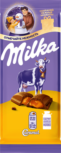 Шоколад молочный MILKA с карамельной начинкой, 90г, вид