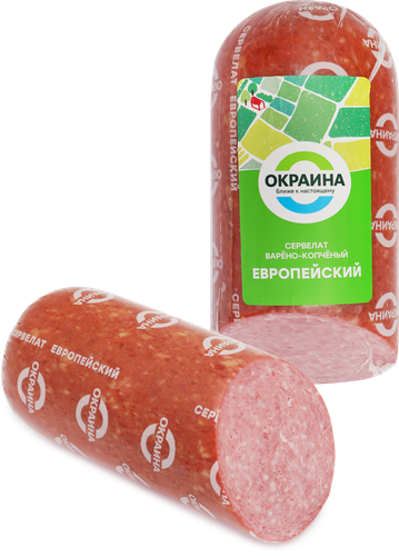 Колбаса варено-копченая ОКРАИНА Сервелат Европейский, 470г, детальное фото