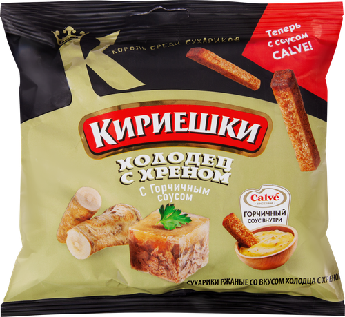 Сухарики ржаные КИРИЕШКИ Холодец с хреном (60г), соус (25г), 85г, изображение