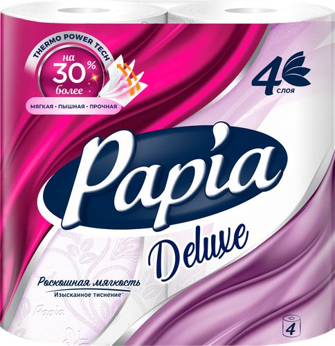 Бумага туалетная PAPIA Deluxe 4-слоя, 4шт, детальное фото
