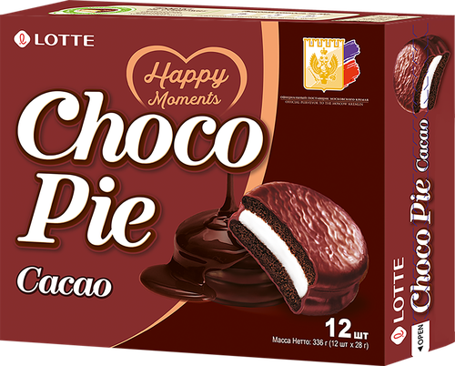 Мучное кондитерское изделие LOTTE CHOCOPIE какао в глазури, 336г, крупный план