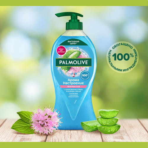 Гель для душа PALMOLIVE Арома настроение Твой массаж с массажными микрочастицами, с солью мертвого моря, алоэ вера и мятой, 750мл, фотография