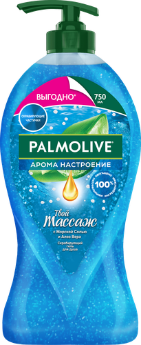 Гель для душа PALMOLIVE Арома настроение Твой массаж с массажными микрочастицами, с солью мертвого моря, алоэ вера и мятой, 750мл, вид