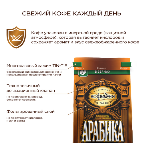 Кофе зерновой МОСКОВСКАЯ КОФЕЙНЯ НА ПАЯХЪ Арабика, 500г, детальное фото