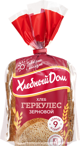Хлеб зерновой ХЛЕБНЫЙ ДОМ Геркулес, в нарезке, половинка, 250г, вид