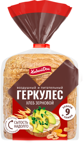 Хлеб зерновой ХЛЕБНЫЙ ДОМ Геркулес, в нарезке, половинка, 250г, детальное фото