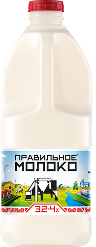 Молоко пастеризованное ПРАВИЛЬНОЕ МОЛОКО 3,2–4%, без змж, 2000мл, крупный план